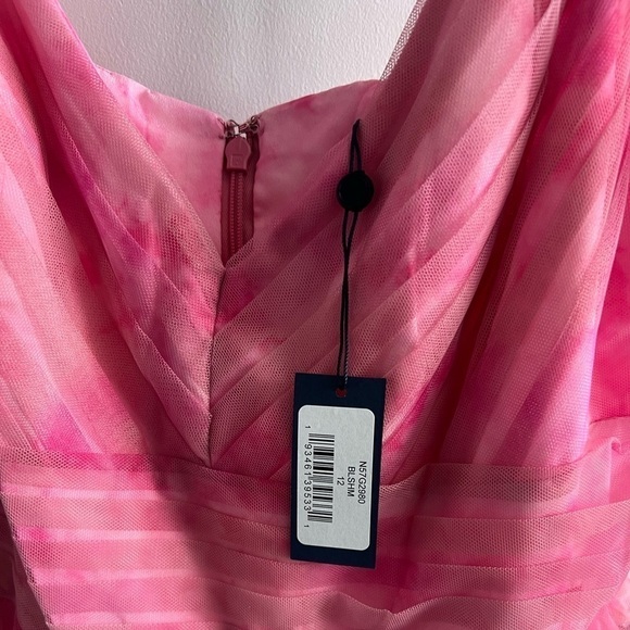 MARCHESA NOTTE Pleated Tiered Tulle Gown with 3D Flowers Blush Pink - Picture 12 of 12